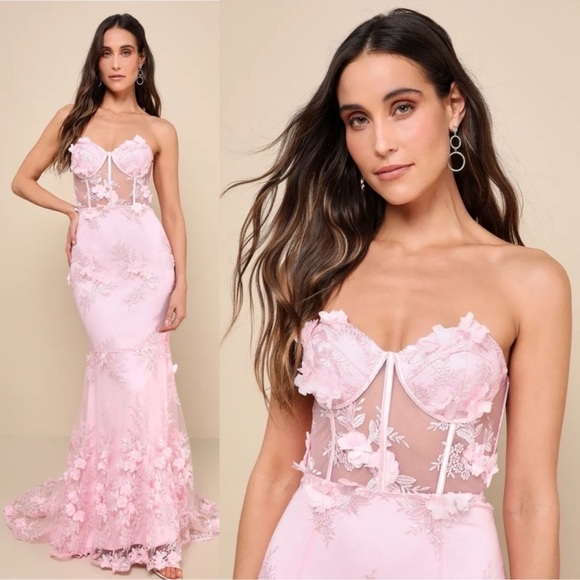 Lulus Dresses & Skirts - Lulus Radiant Expectations Pink Embroidered Floral Bustier Maxi Dress Size XS